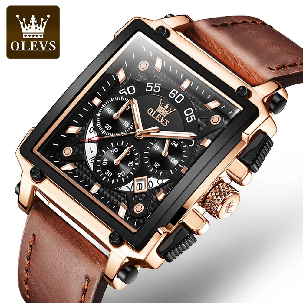 Montre carrée de luxe bracelet cuir