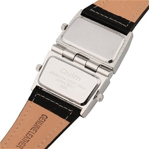Montre surdimensionné trois fuseaux horaires multi-cadran bracelet en cuir