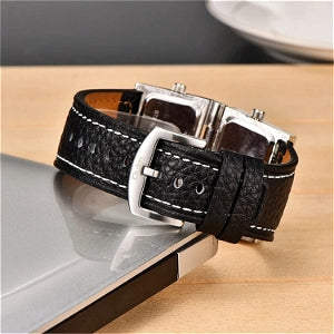 Montre surdimensionné trois fuseaux horaires multi-cadran bracelet en cuir