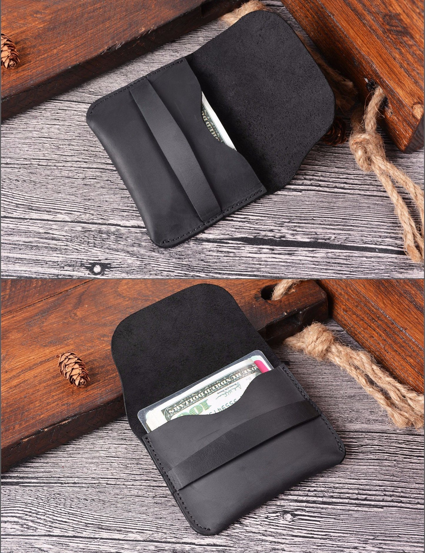 Porte-cartes en cuir véritable simple