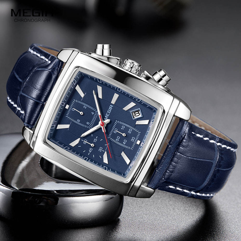 Montre à cadran rectangulaire avec bracelet en cuir