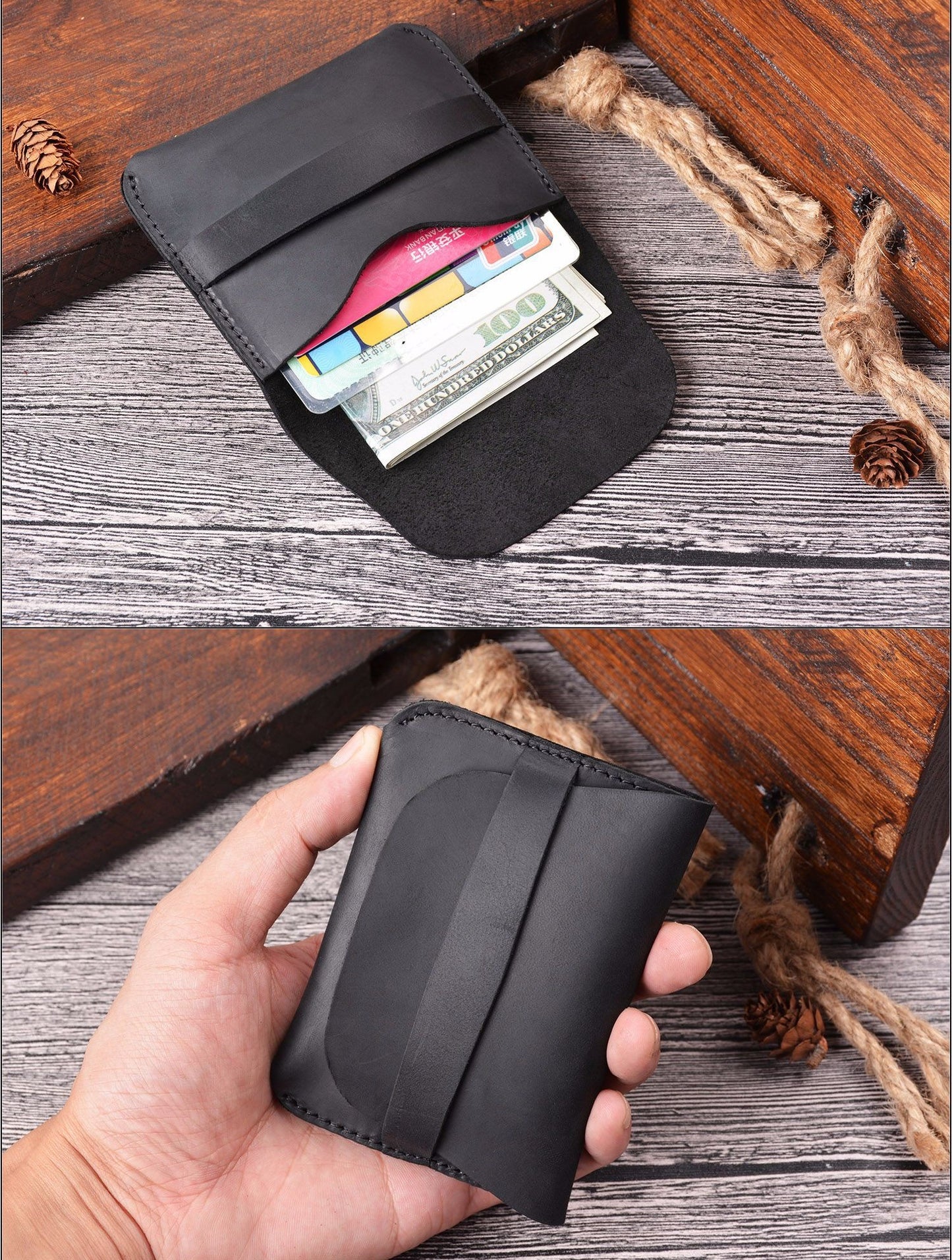 Porte-cartes en cuir véritable simple