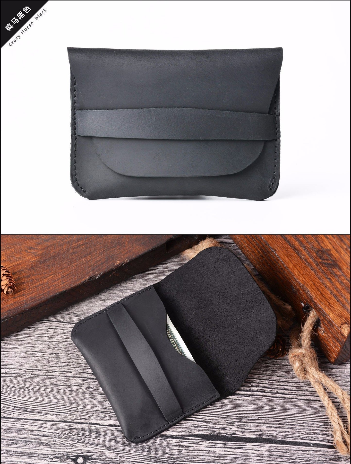 Porte-cartes en cuir véritable simple