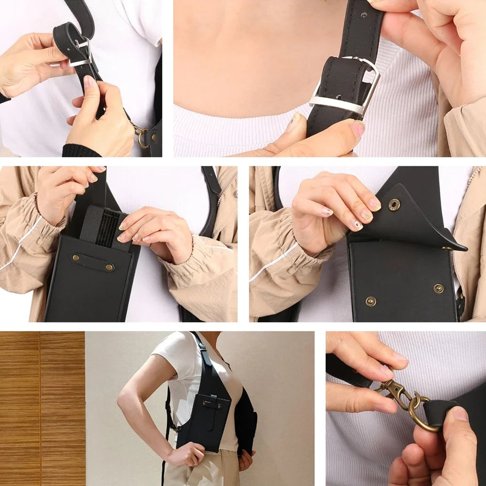 Sac de poitrine antivol en cuir pour hommes