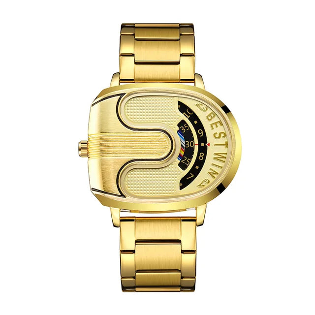 Montres-bracelets étanches en acier doré pour hommes