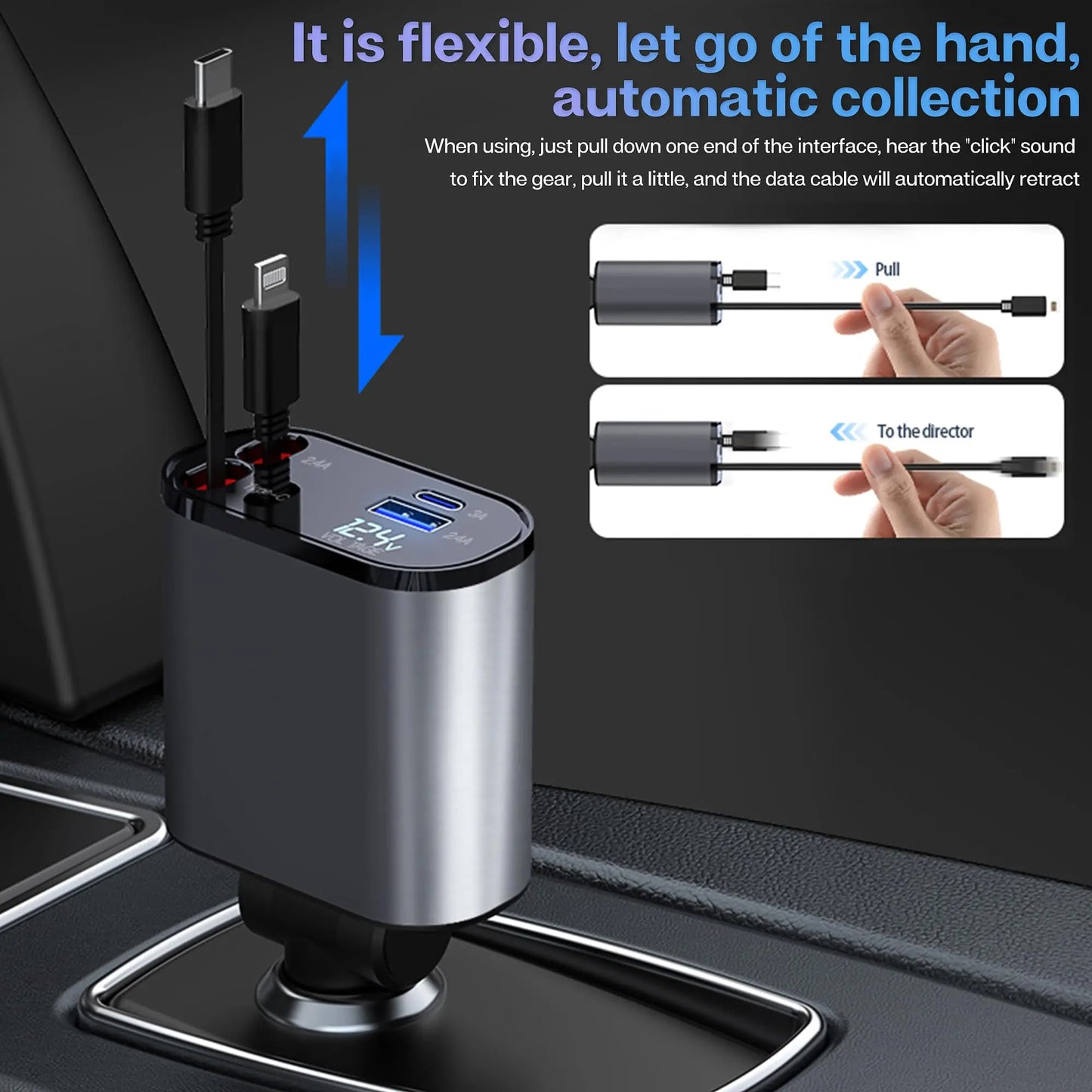 4 en 1 chargeur de voiture rétractable