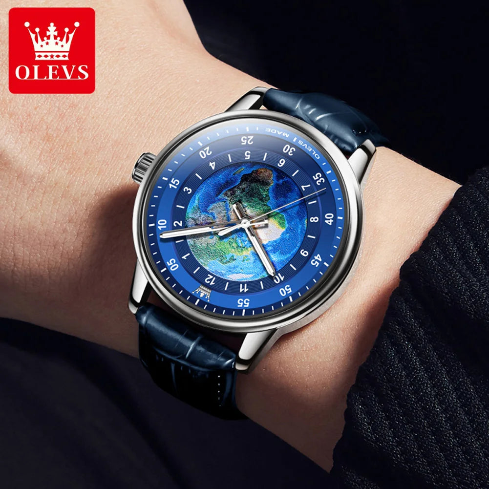 Montre à quartz pour homme, motif terre