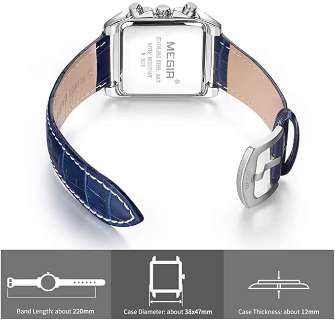 Montre à cadran rectangulaire avec bracelet en cuir