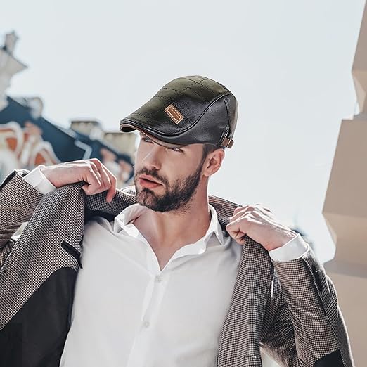 Casquettes rétro en cuir Pu pour hommes