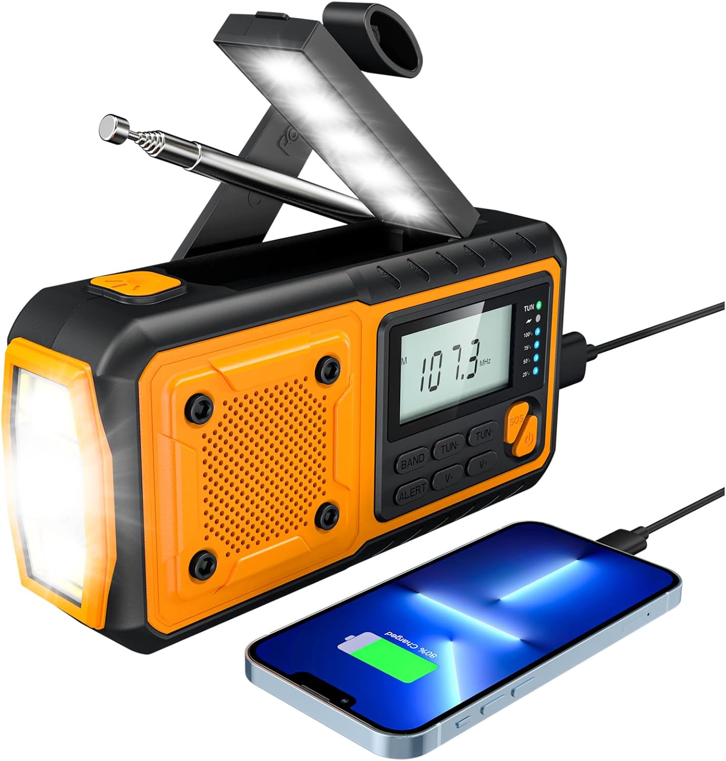 Radio Solaire 4 en 1 Lampe LED & power bank