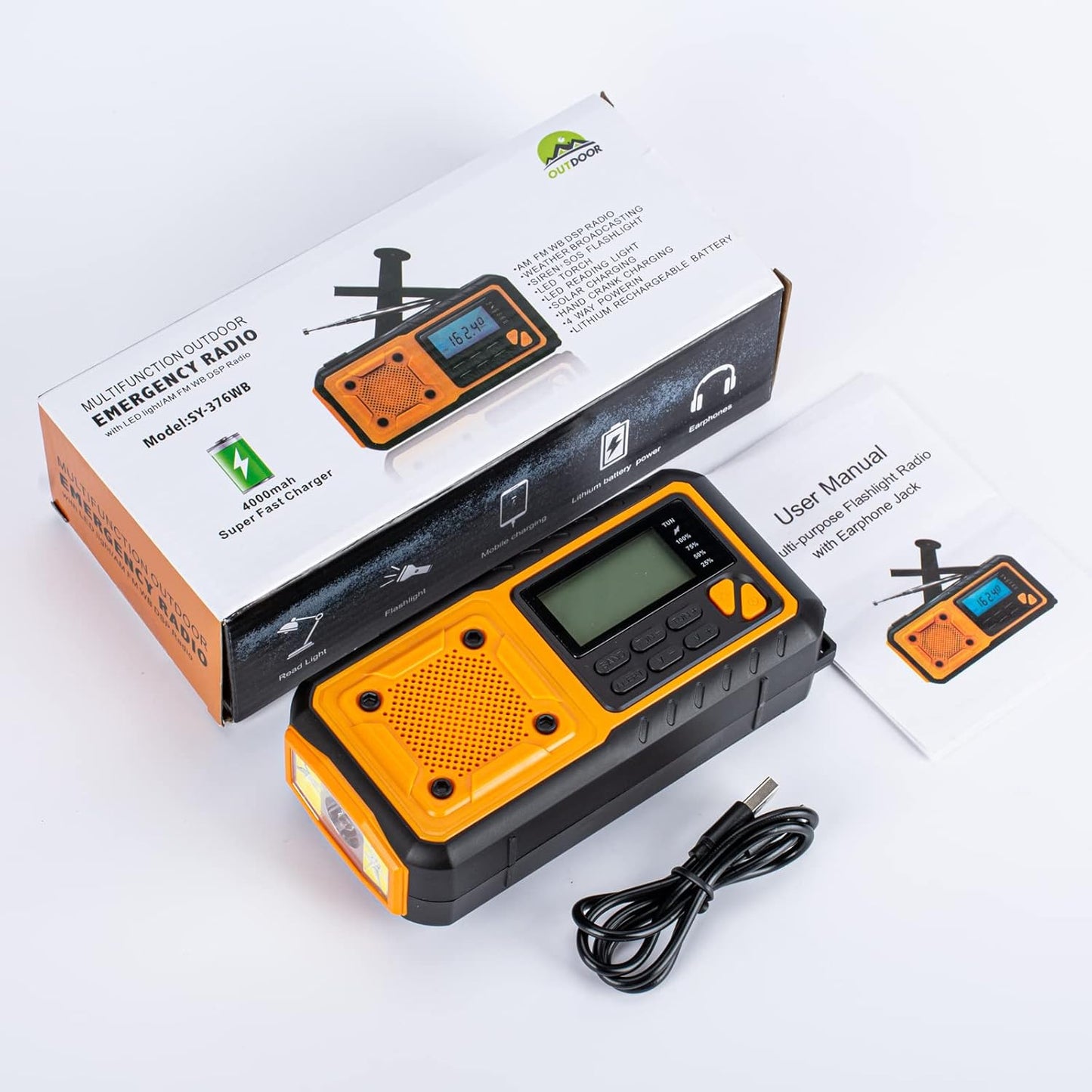 Radio Solaire 4 en 1 Lampe LED & power bank