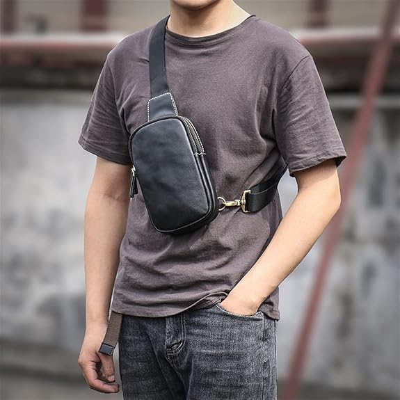 Sac de poitrine en cuir véritable pour homme