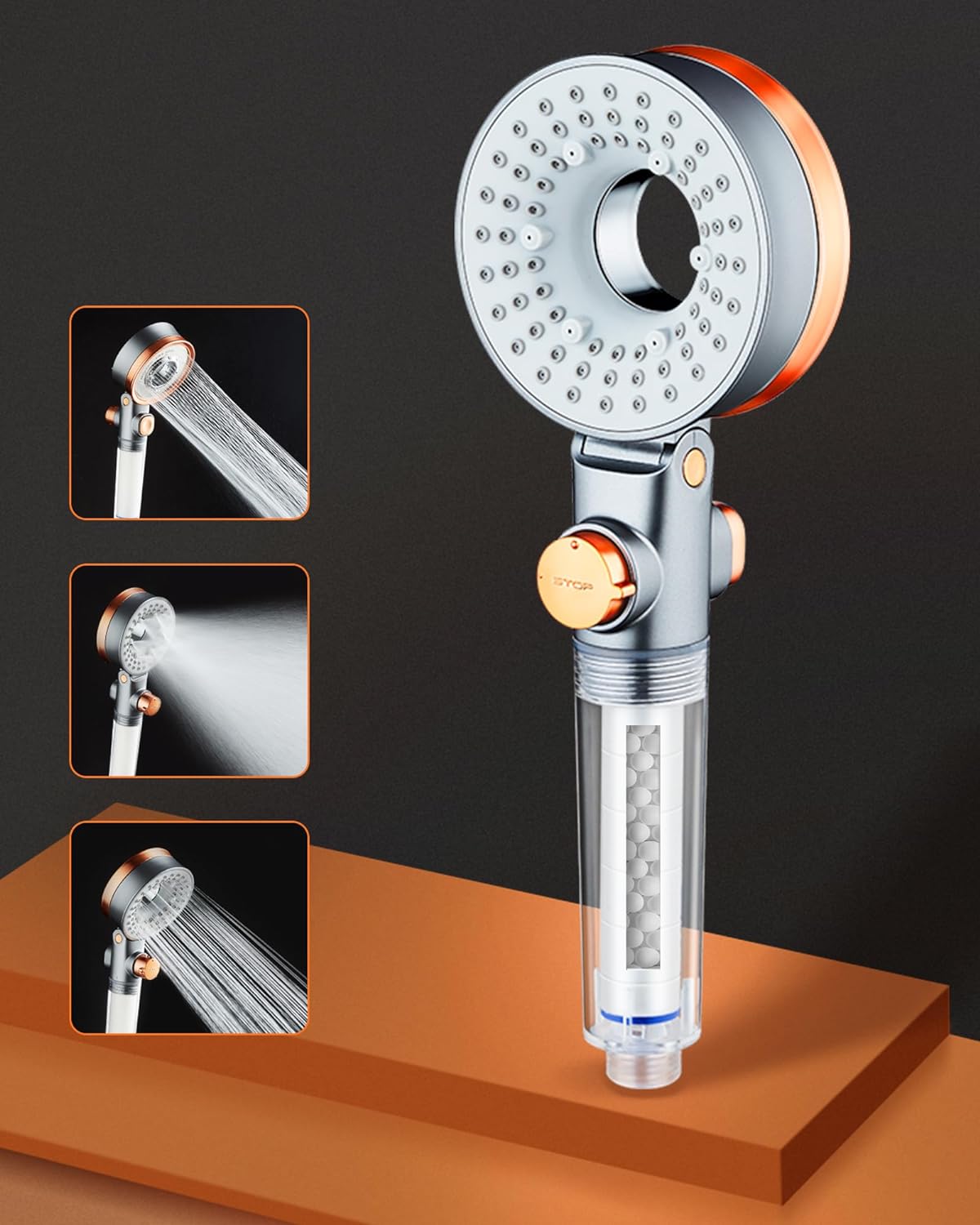 Pommeau de Douche Unique Double Face 3 Jets, Filtration