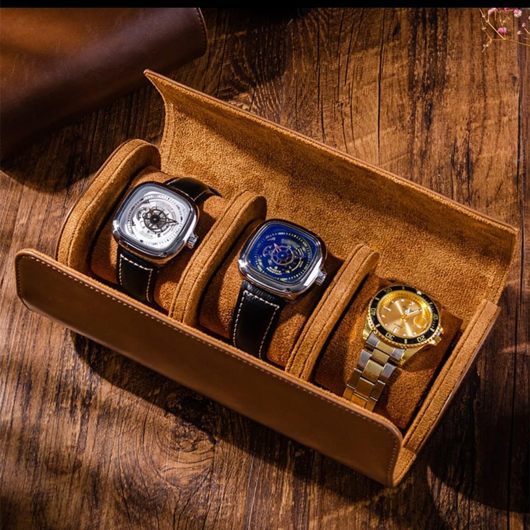 vitrine de montre en cuir pu vintage portable à 3 fentes