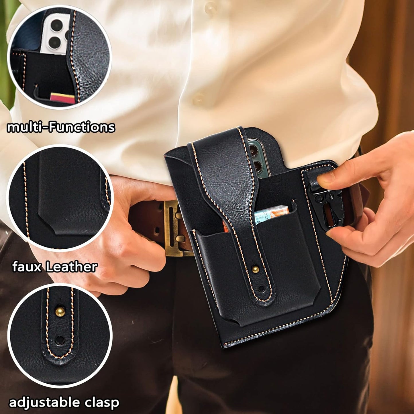 Pochette de ceinture cuir avec porte-clés