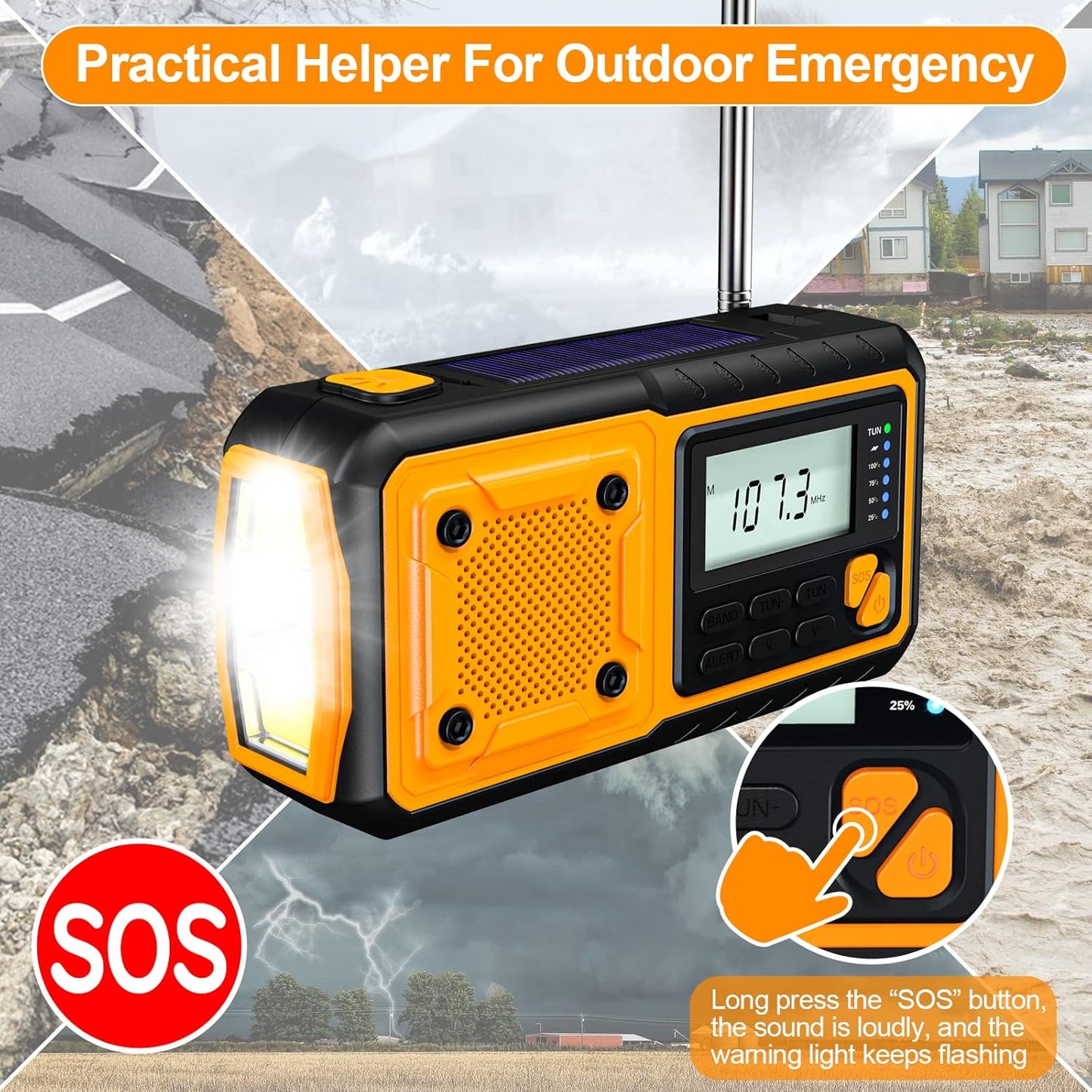 Radio Solaire 4 en 1 Lampe LED & power bank