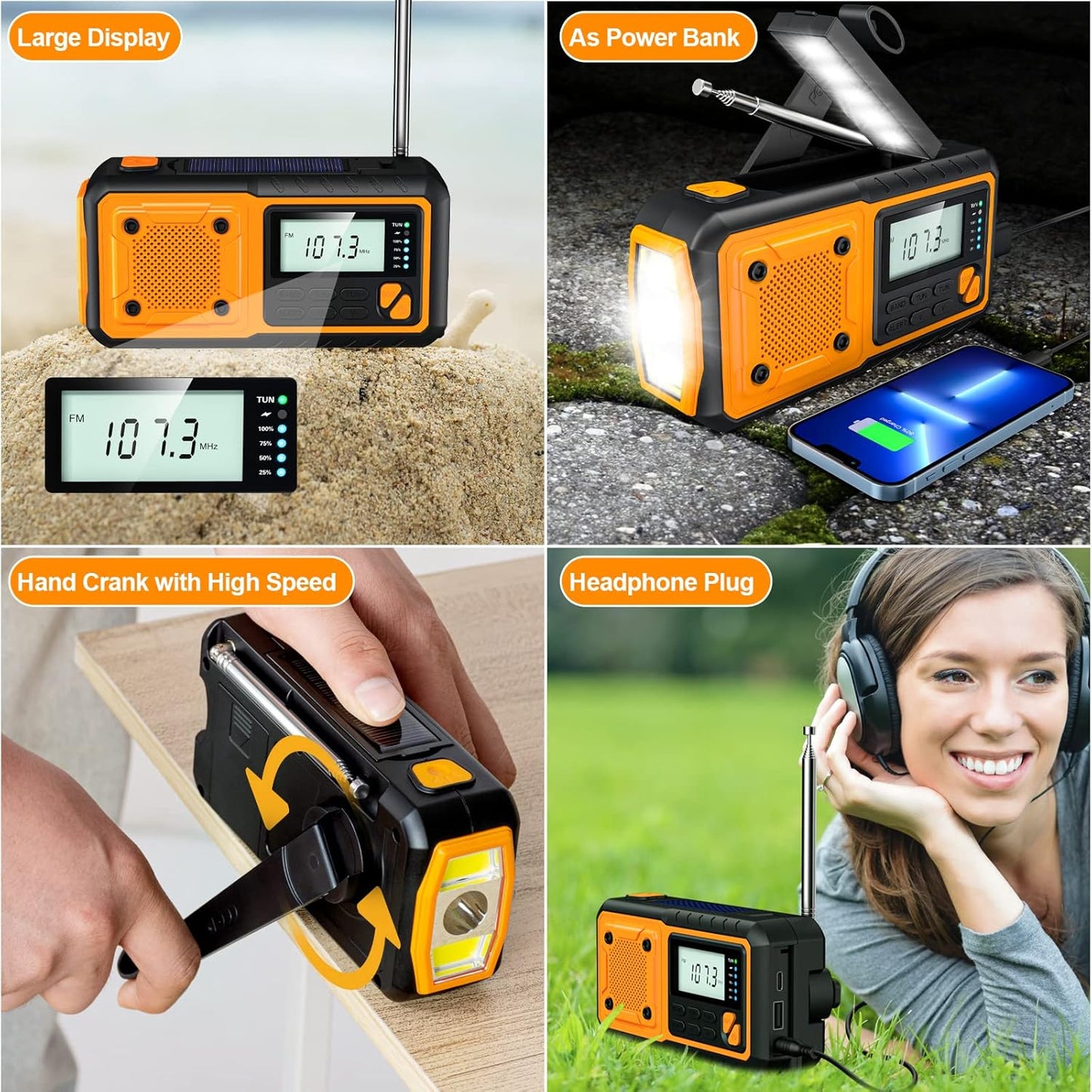 Radio Solaire 4 en 1 Lampe LED & power bank