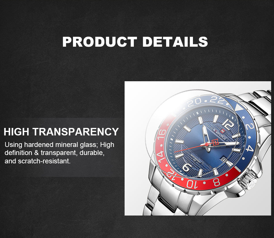 Montre de luxe en acier inoxydable pour hommes