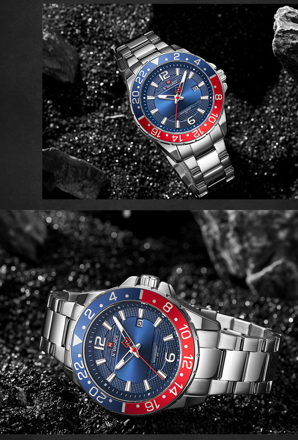 Montre de luxe en acier inoxydable pour hommes