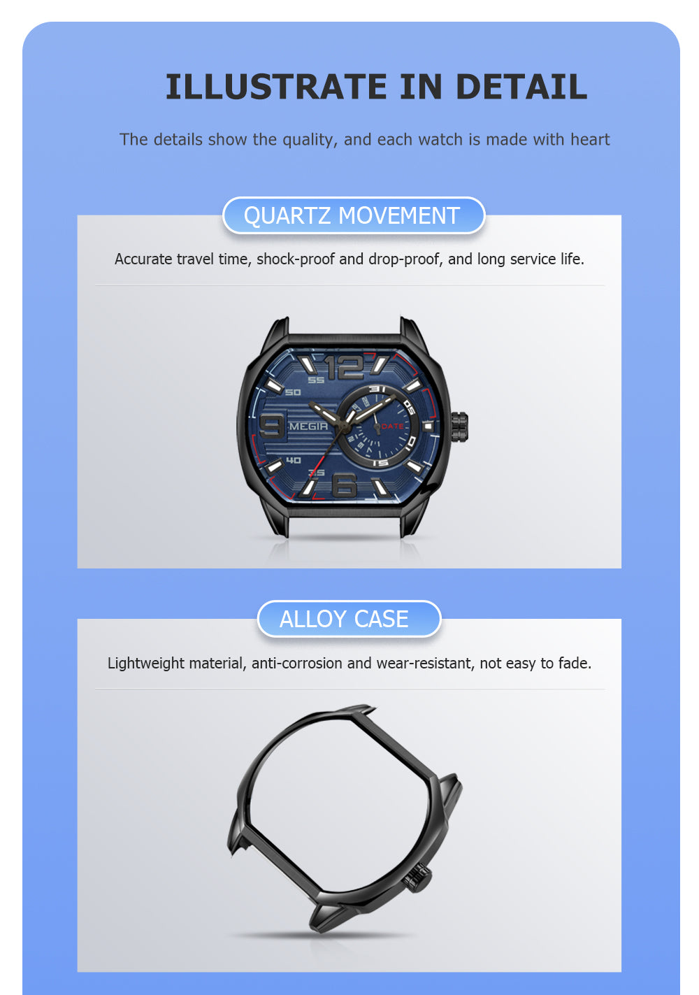 Montre à quartz en cuir pour homme décontractées