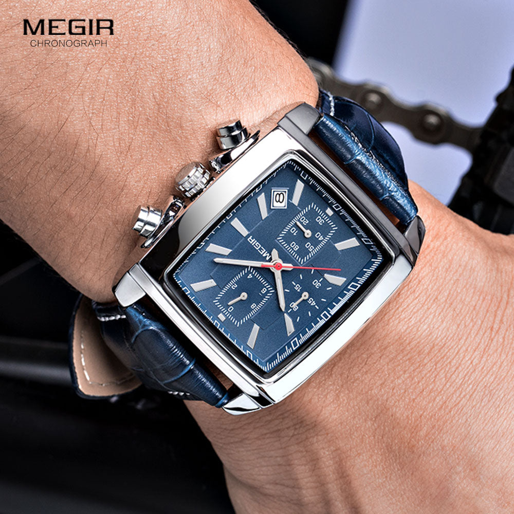 Montre à cadran rectangulaire avec bracelet en cuir