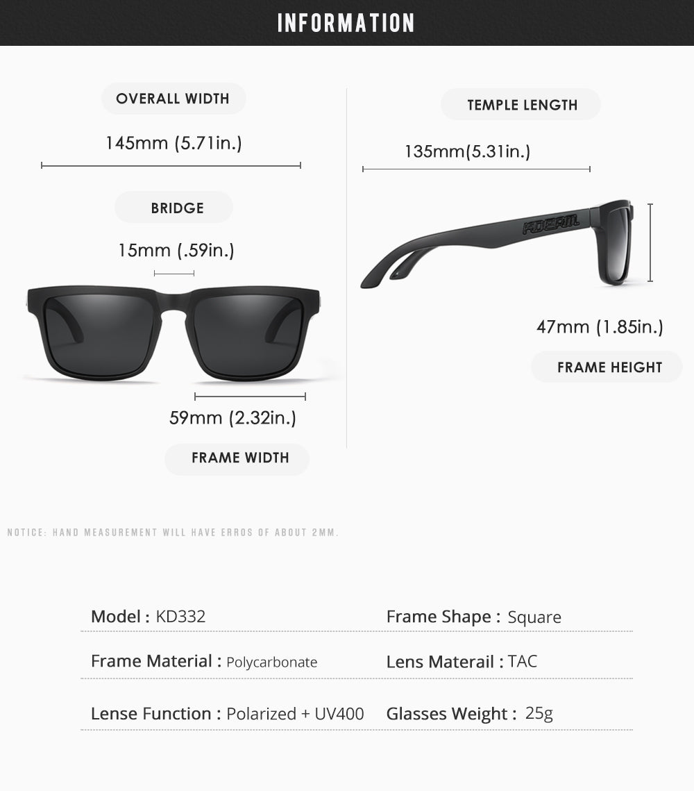 Lunettes de soleil polarisées carrées pour hommes