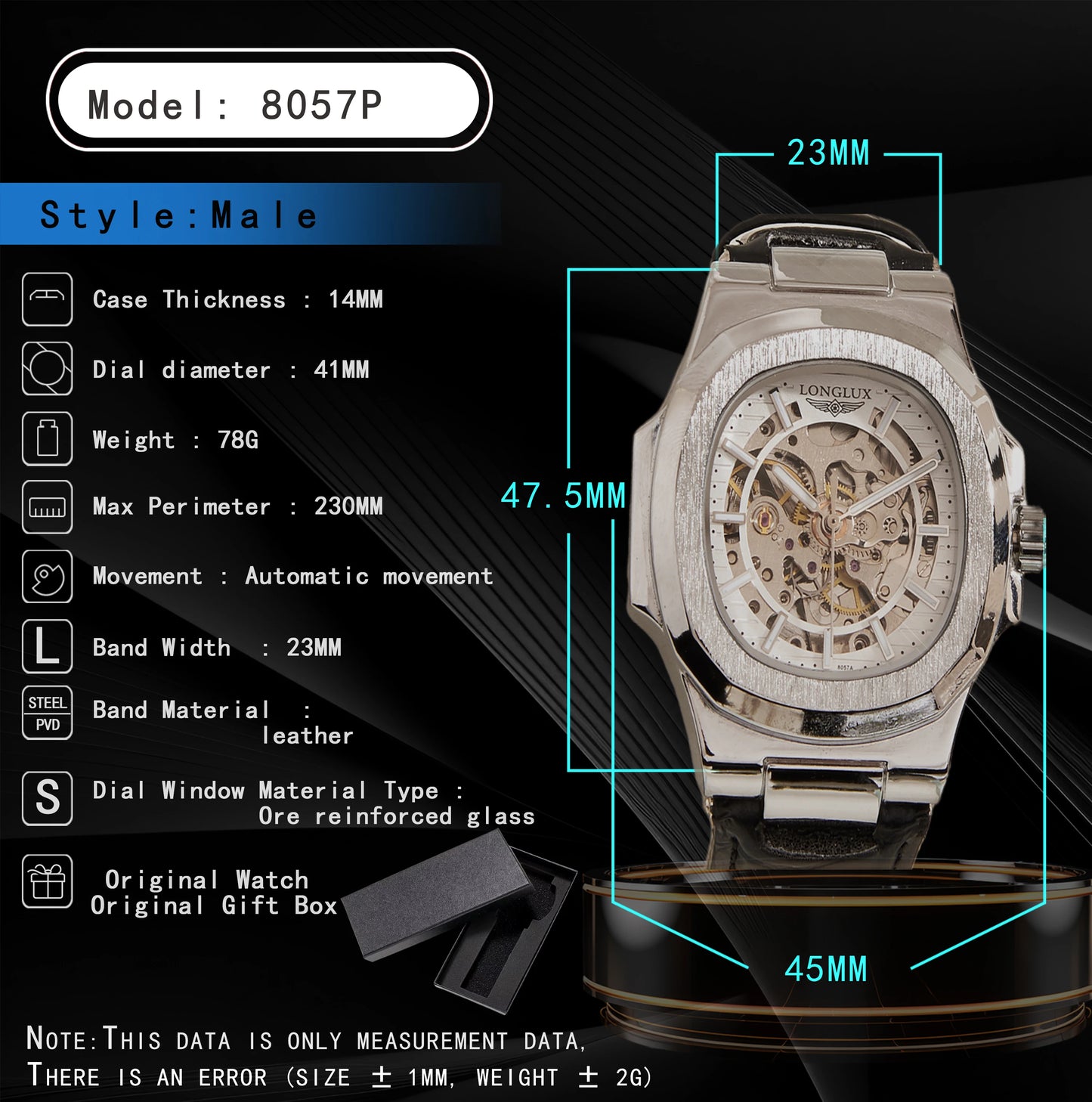 Montre automatique en cuir pour hommes