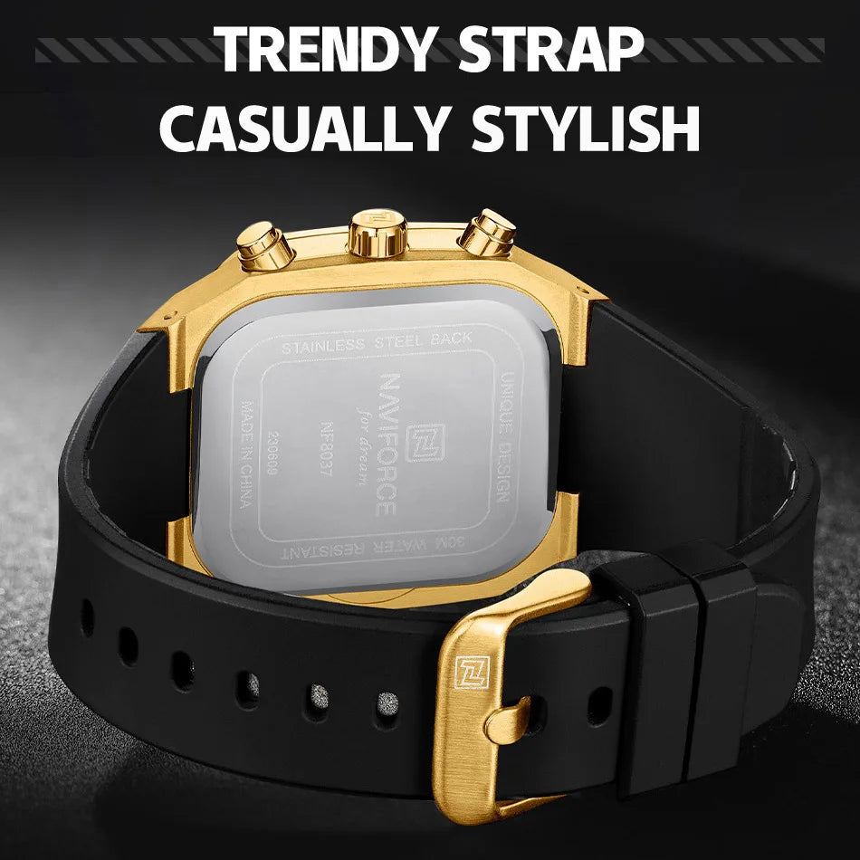 Montre-bracelet carrée dorée étanche