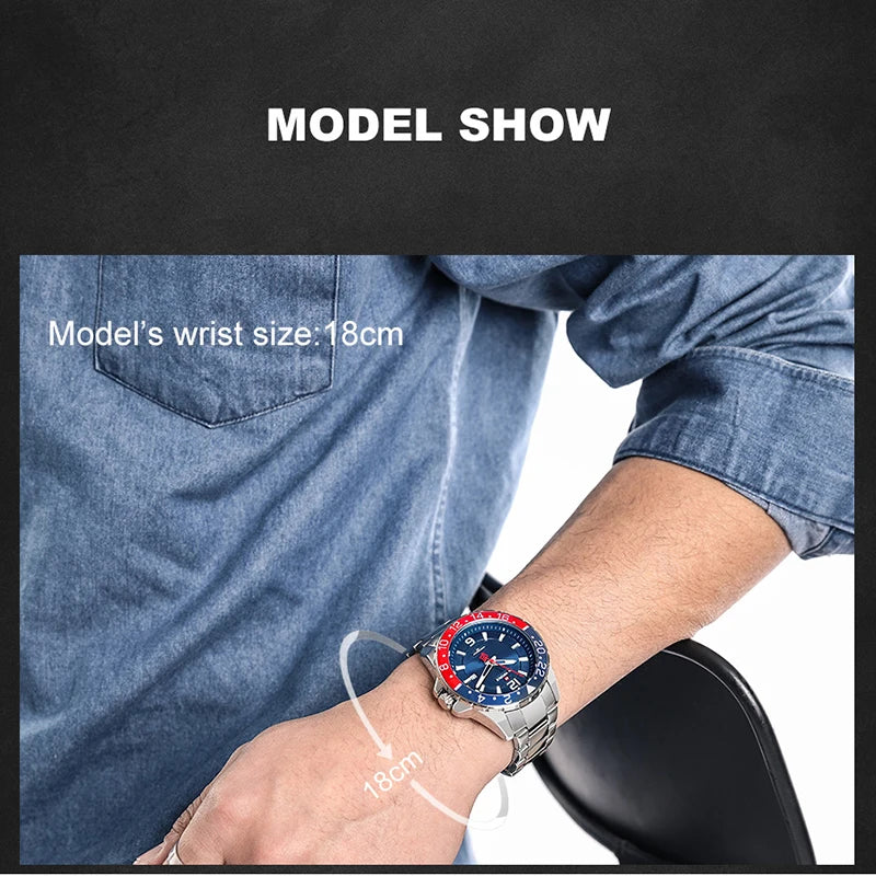 Montre de luxe en acier inoxydable pour hommes