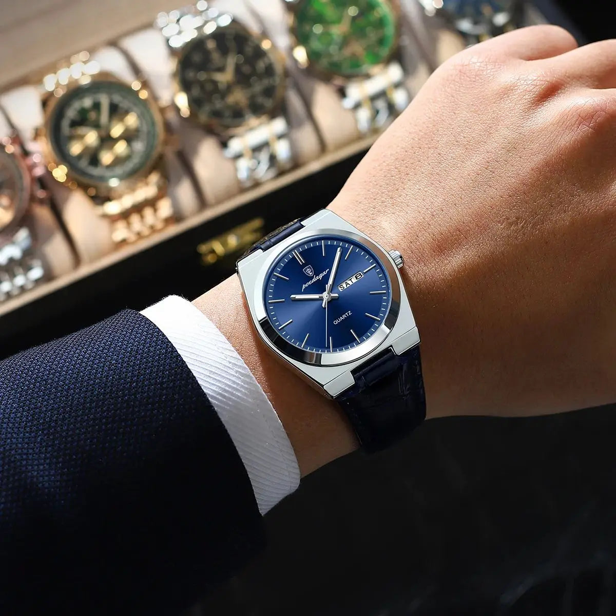Montre-bracelet en cuir de luxe pour homme