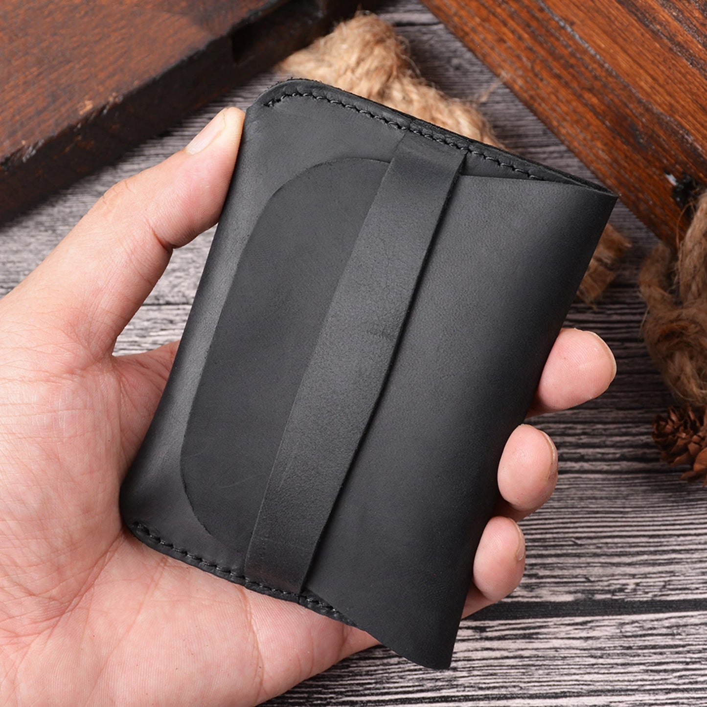 Porte-cartes en cuir véritable simple
