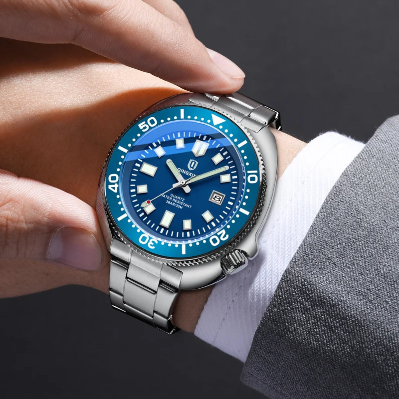 Montre à Quartz en Acier Inoxydable QINGXIYA