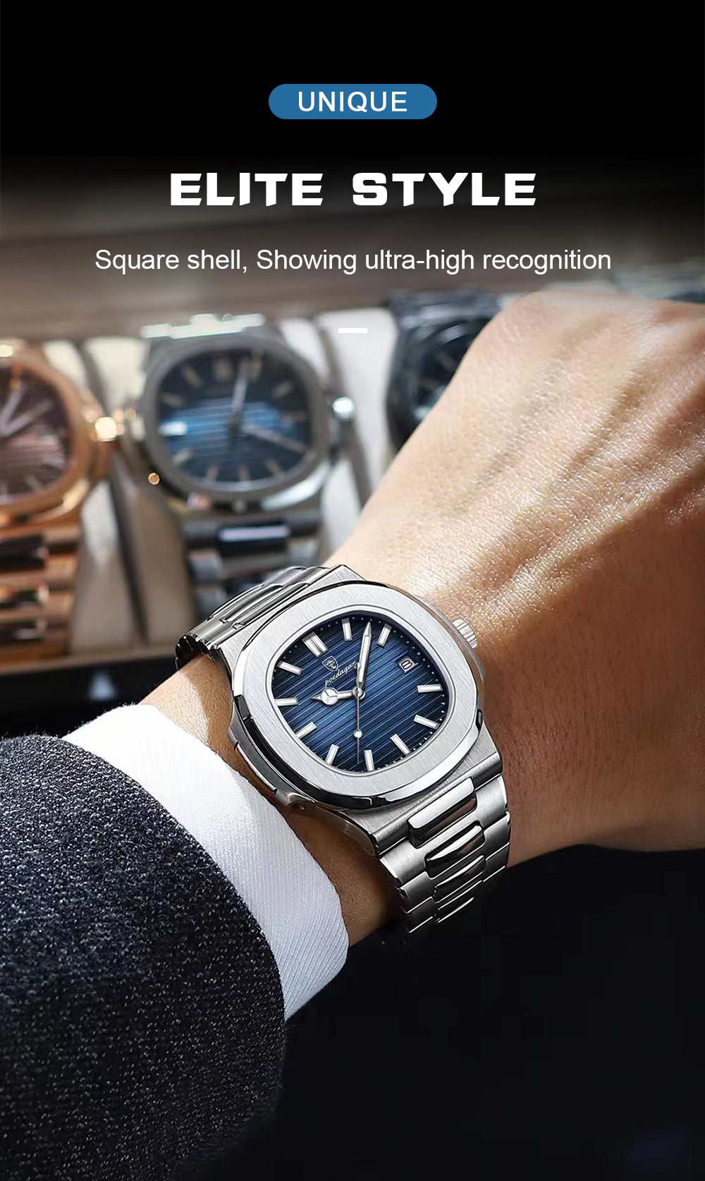 Montre de luxe carrée à Quartz pour hommes