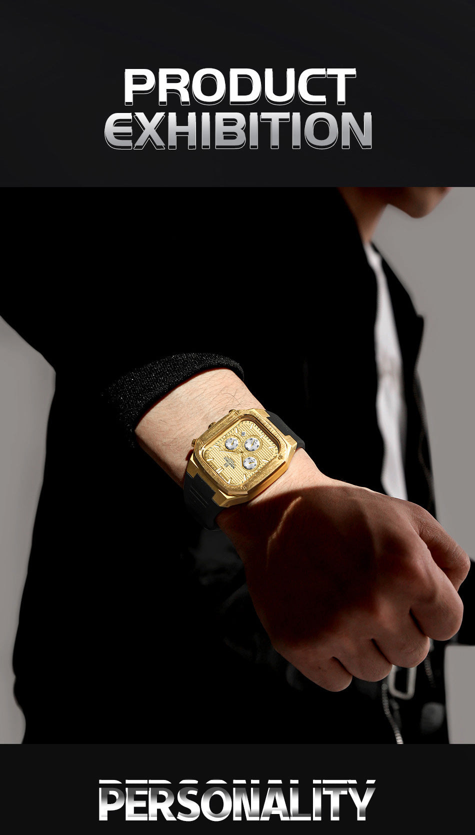 Montre-bracelet carrée dorée étanche