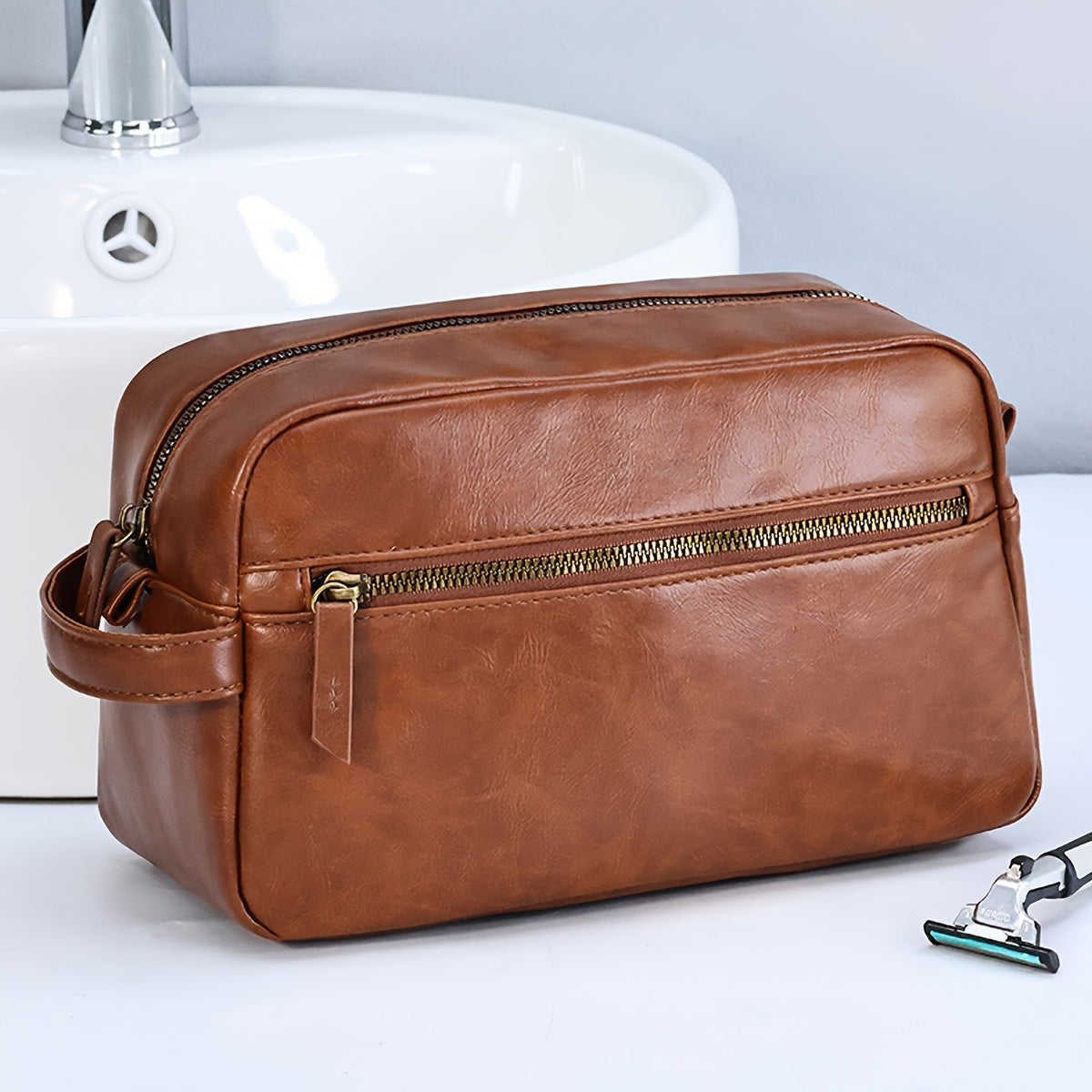 Trousse en cuir PU imperméable pour hommes