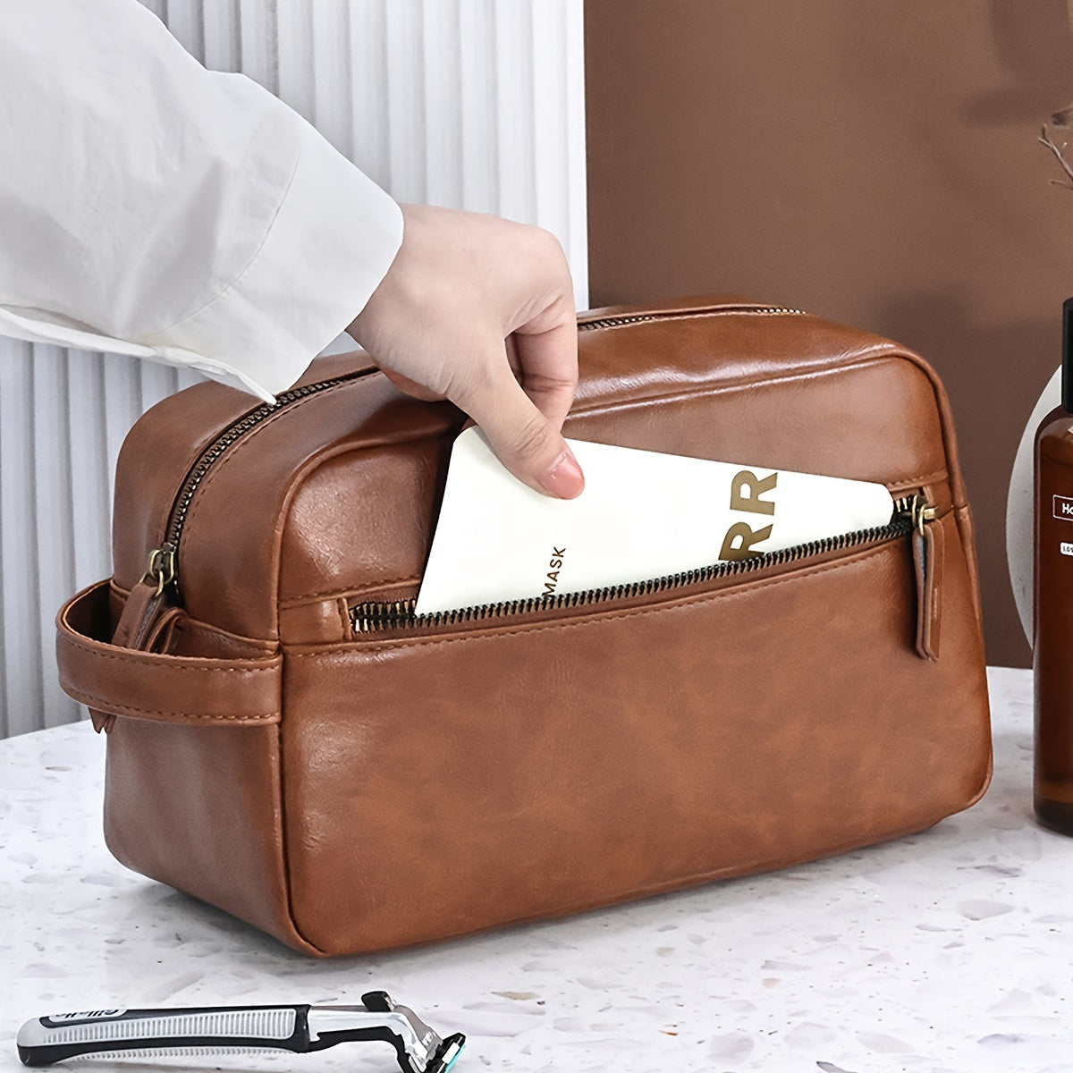 Trousse en cuir PU imperméable pour hommes
