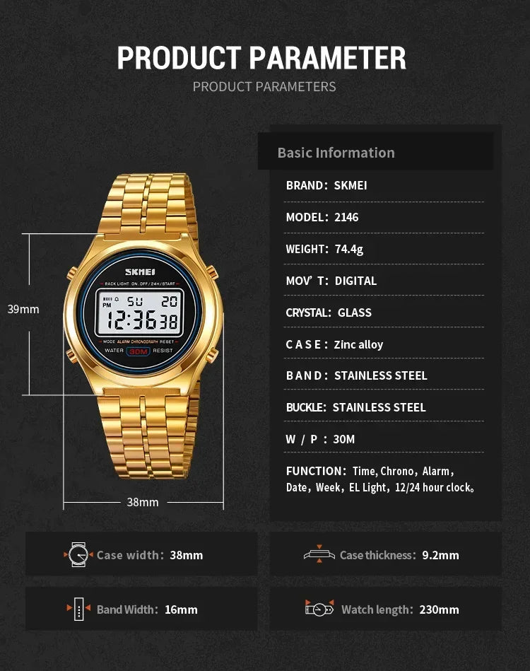 Montre numérique bracelet en acier
