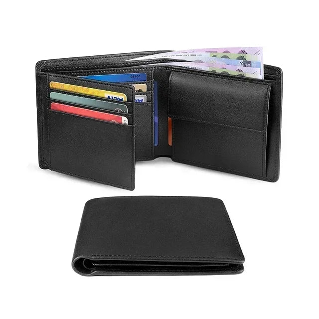 Portefeuille Homme Minimaliste En Cuir Synthétique – 2 Volets – 8 Emplacements Cartes, 2 Poches Billets – Fin Et Léger – Noir Ou Marron