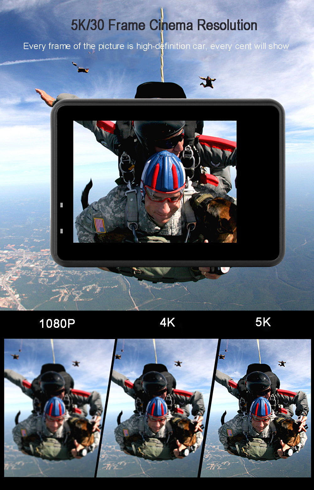 Caméra étanche 5K écran tactile IPS