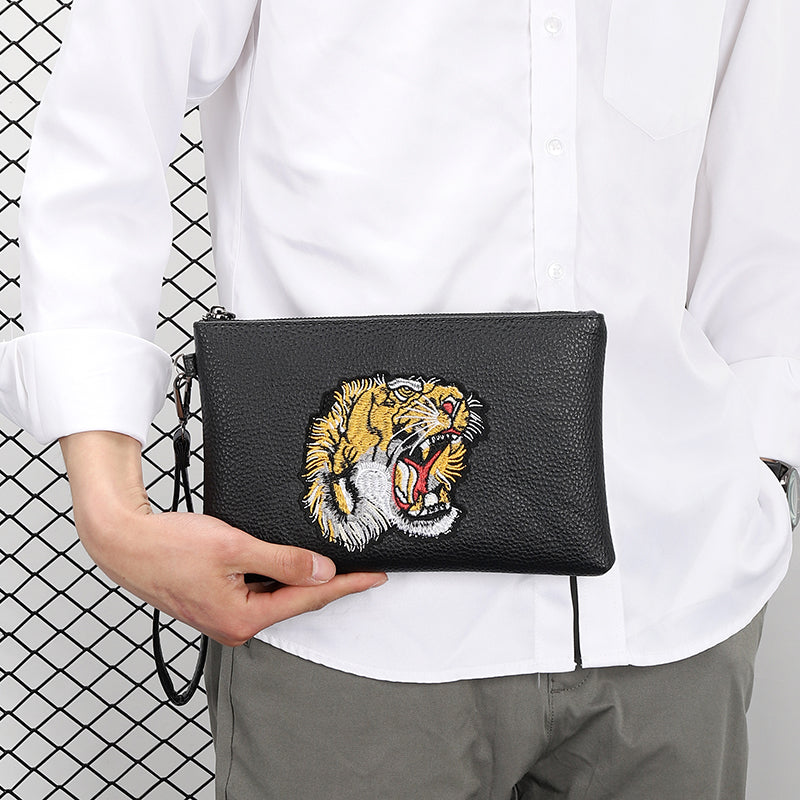 Pochette en cuir PU motif de tigre pour hommes d'affaires