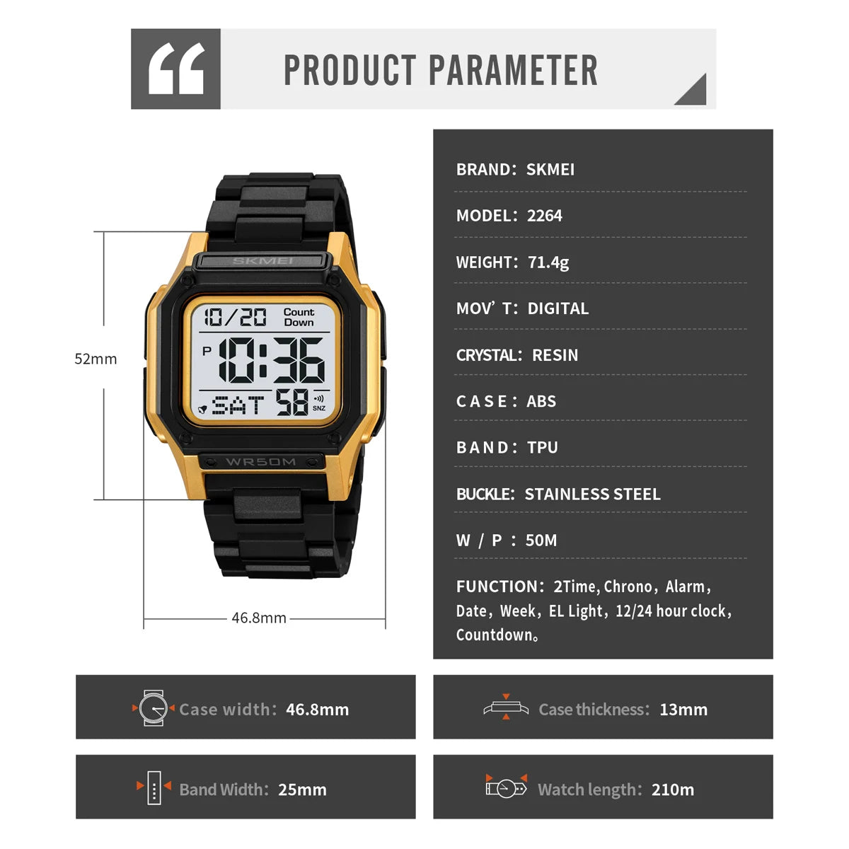Montre électronique étanche pour homme
