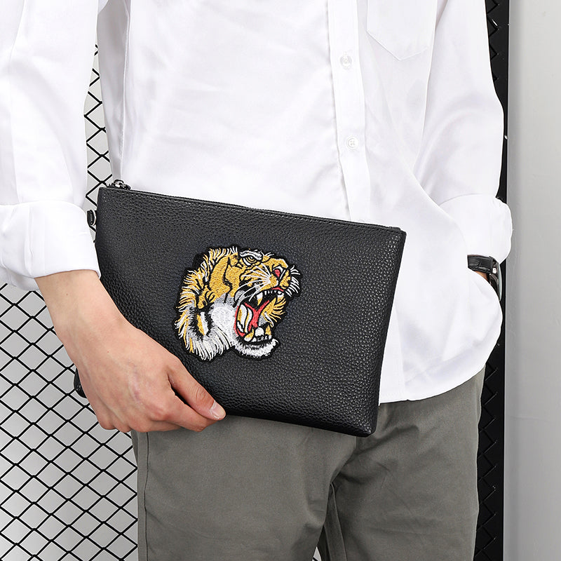 Pochette en cuir PU motif de tigre pour hommes d'affaires
