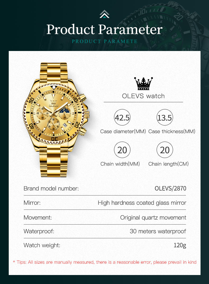 Montre-bracelet chronographe doré pour homme