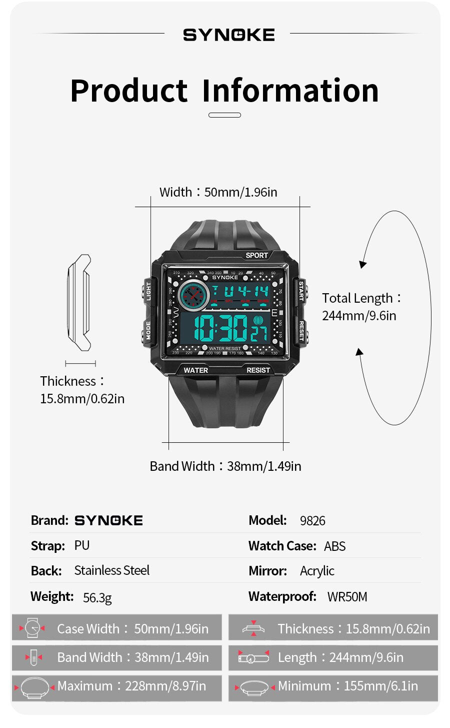 Montre numérique grand écran pour hommes