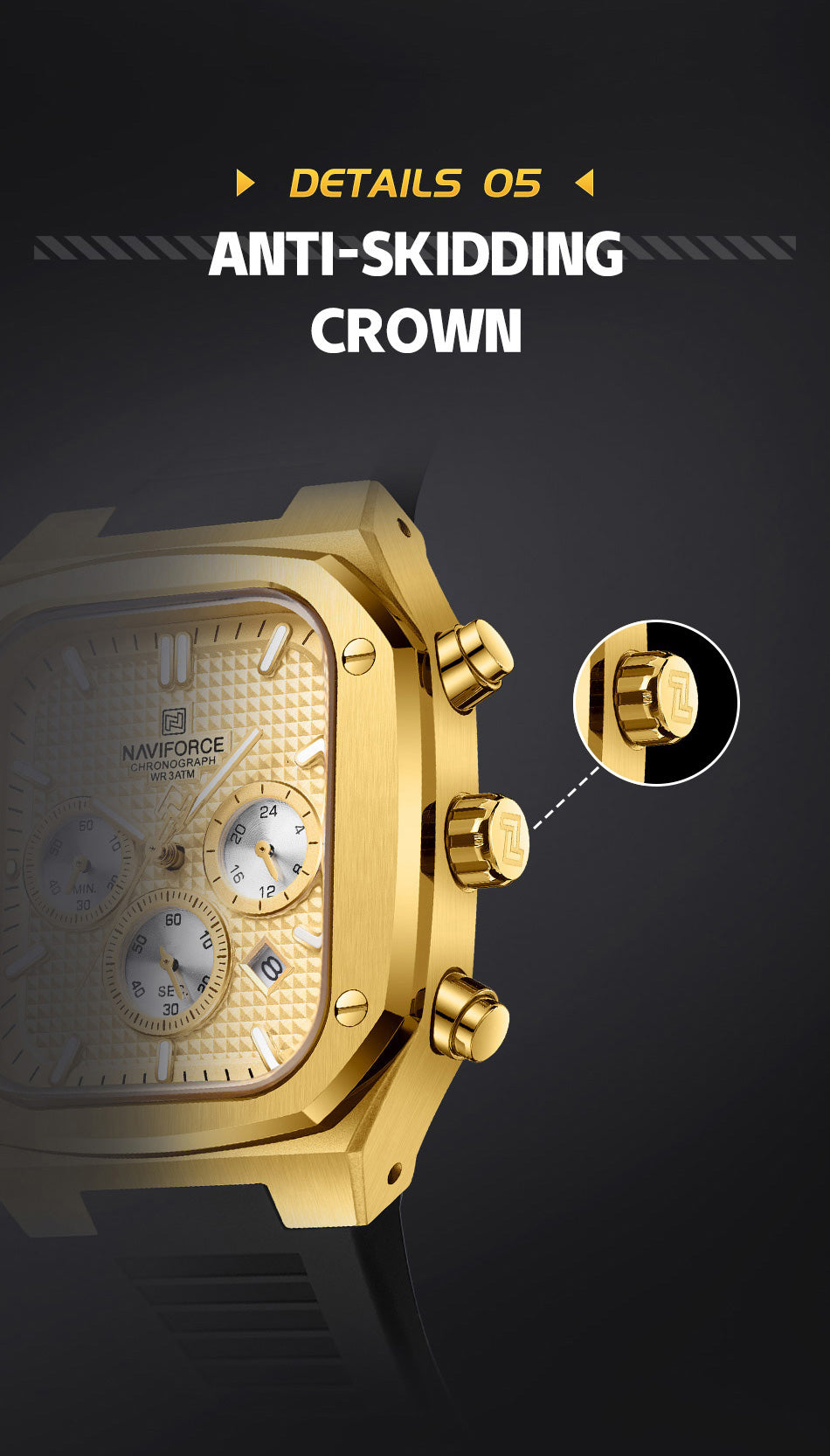 Montre-bracelet carrée dorée étanche