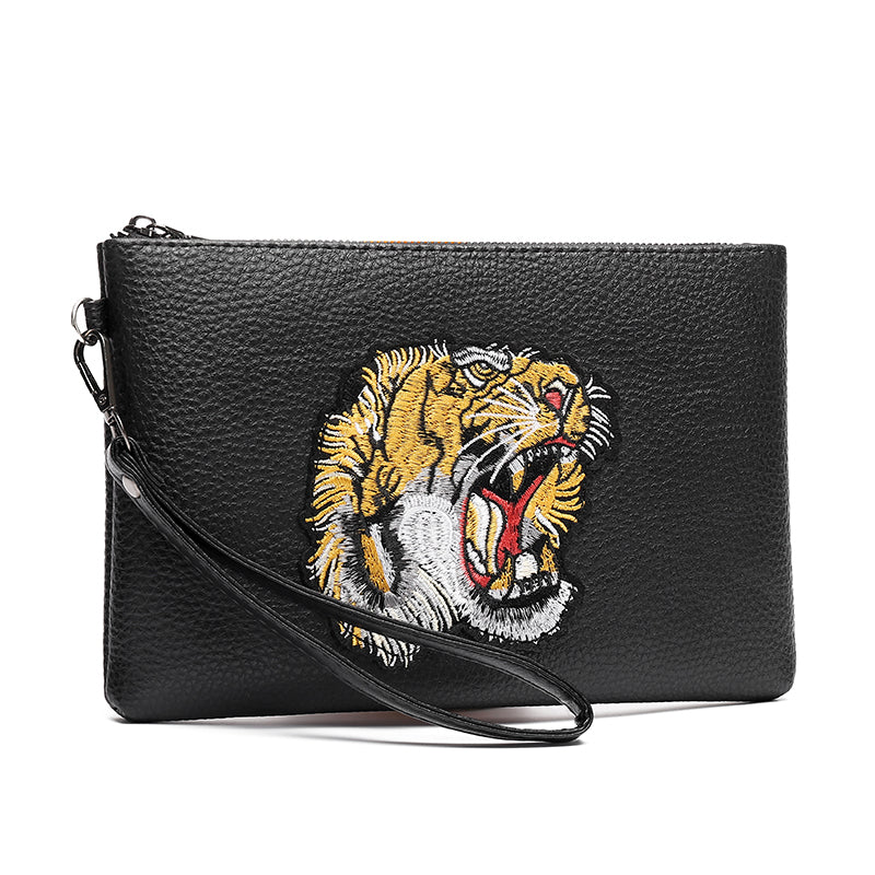 Pochette en cuir PU motif de tigre pour hommes d'affaires