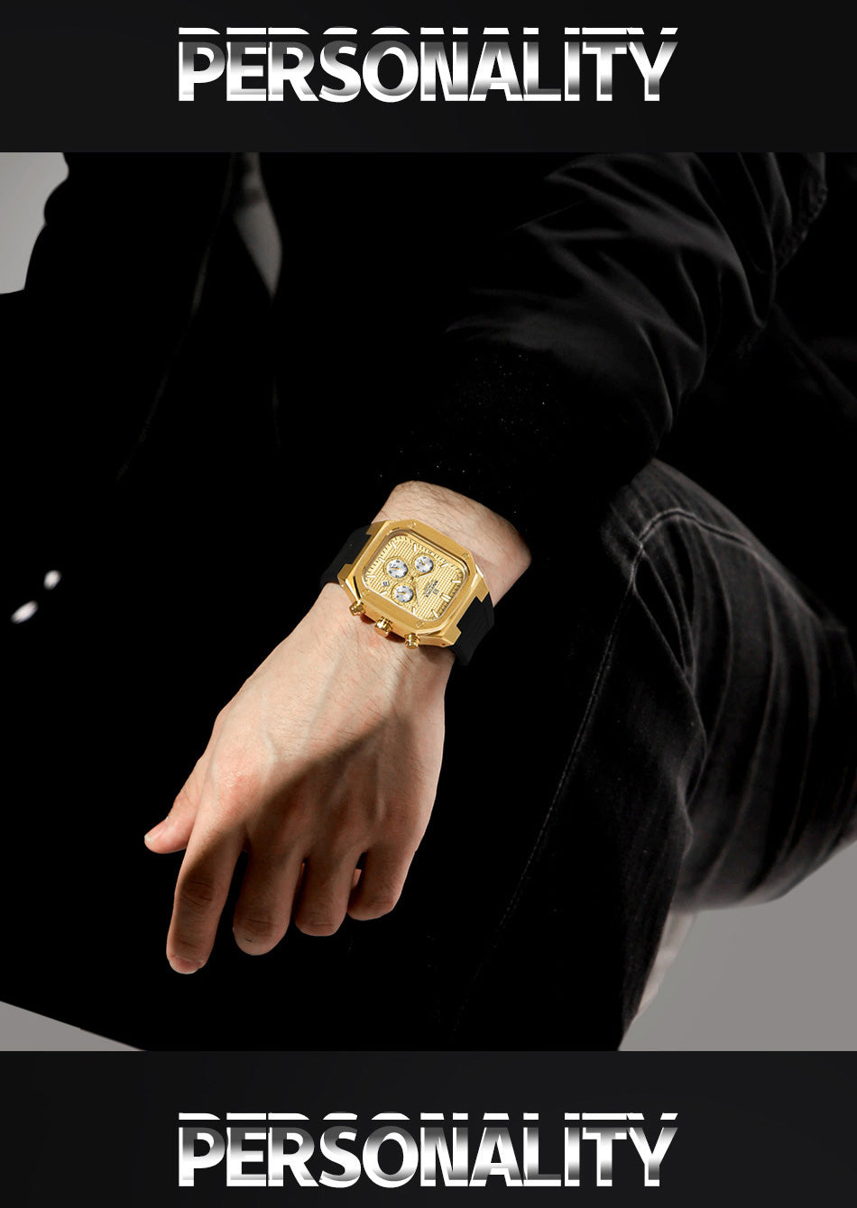 Montre-bracelet carrée dorée étanche