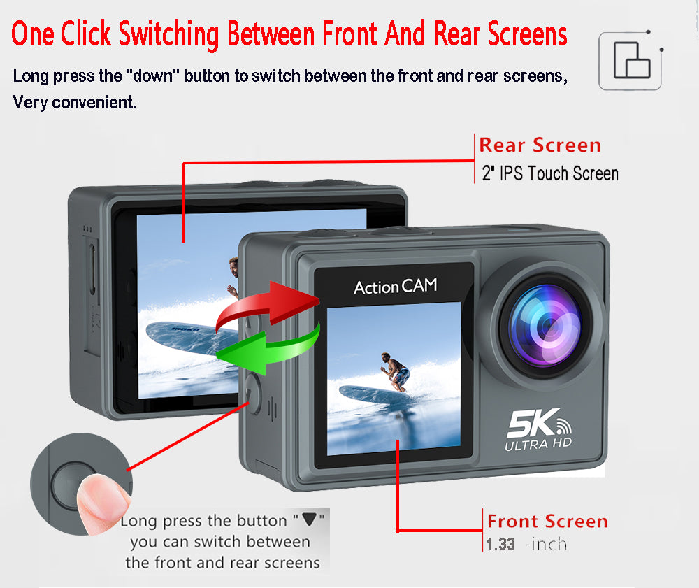 Caméra étanche 5K écran tactile IPS