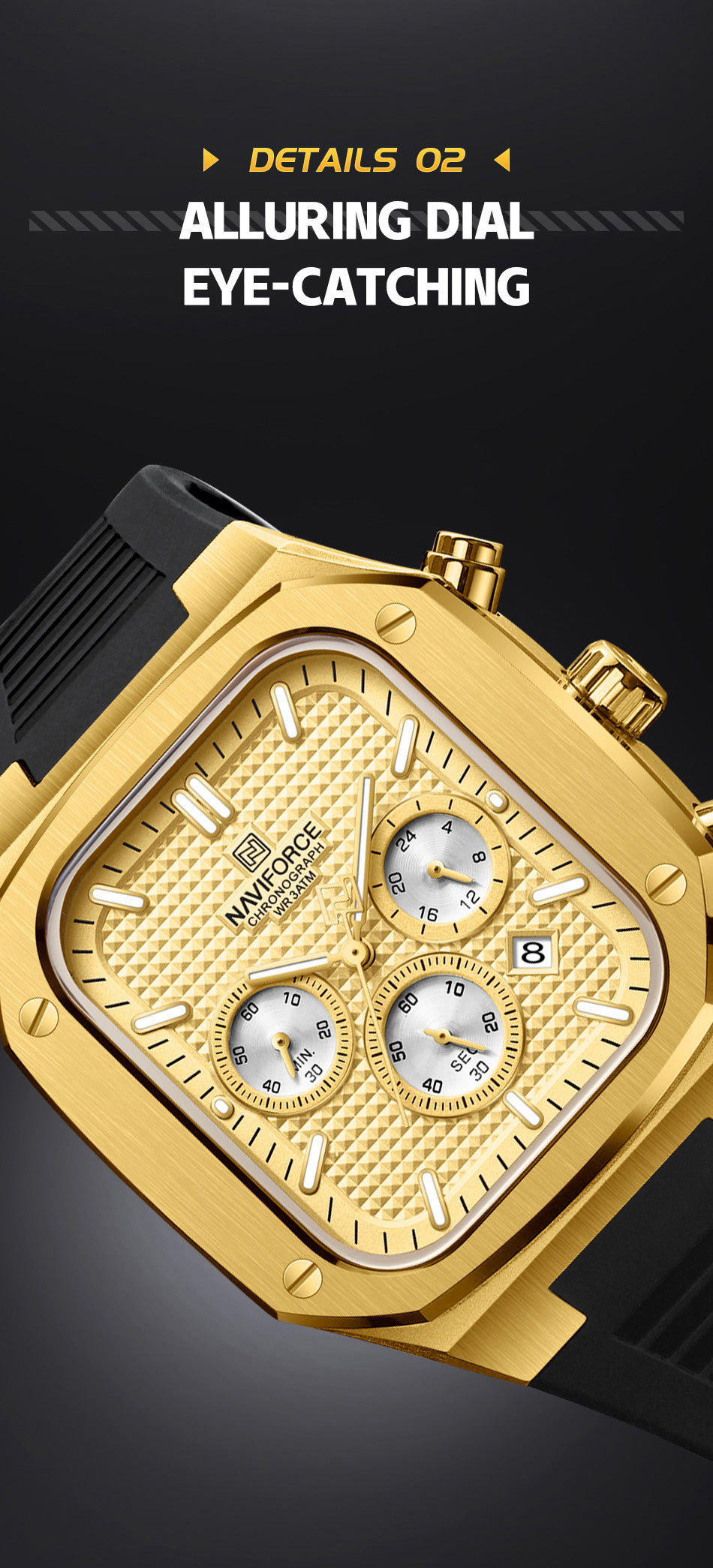 Montre-bracelet carrée dorée étanche