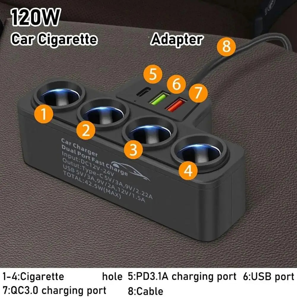 Allume-cigare à quatre trous Chargeur de voiture à charge rapide